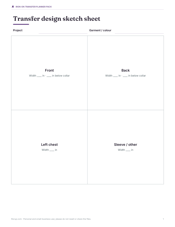 Preview of Printable Iron-On Transfer Design Sketch Sheet
