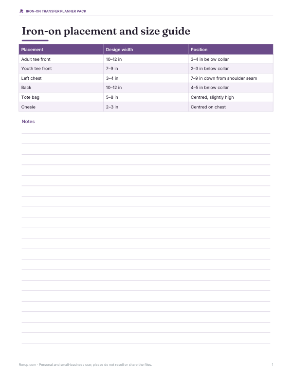Preview of Printable Iron-On Placement Guide