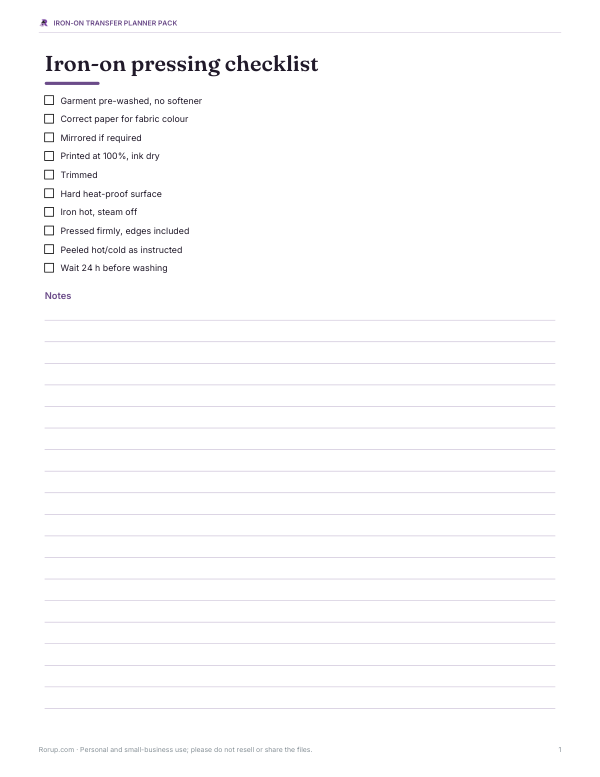 Preview of Printable Iron-On Pressing Checklist